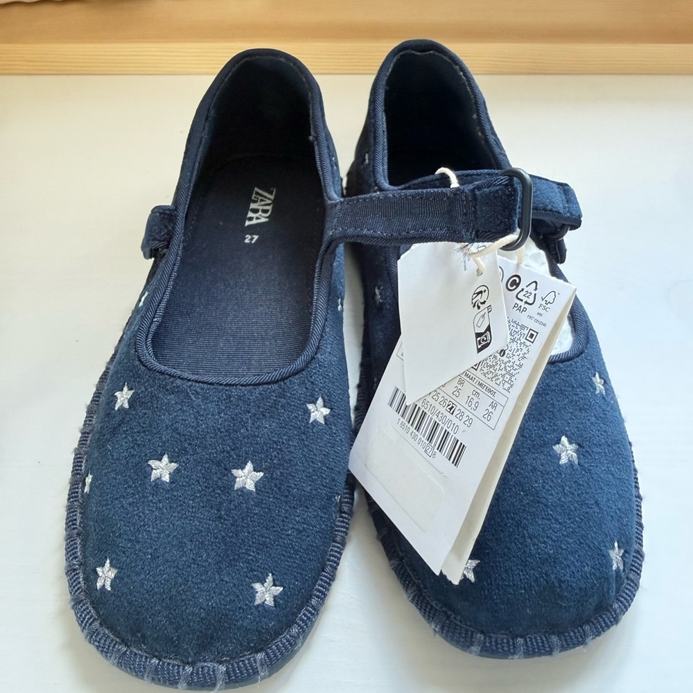 Zara Navy Star Embroidered Mary Janes for Kids size 10 1/2 - Picture 7 of 7